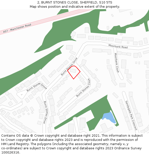 2, BURNT STONES CLOSE, SHEFFIELD, S10 5TS: Location map and indicative extent of plot