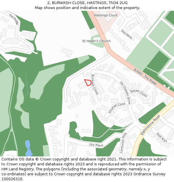 2, BURWASH CLOSE, HASTINGS, TN34 2UG: Location map and indicative extent of plot
