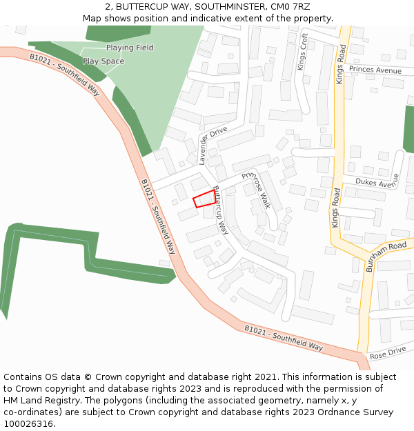 2, BUTTERCUP WAY, SOUTHMINSTER, CM0 7RZ: Location map and indicative extent of plot