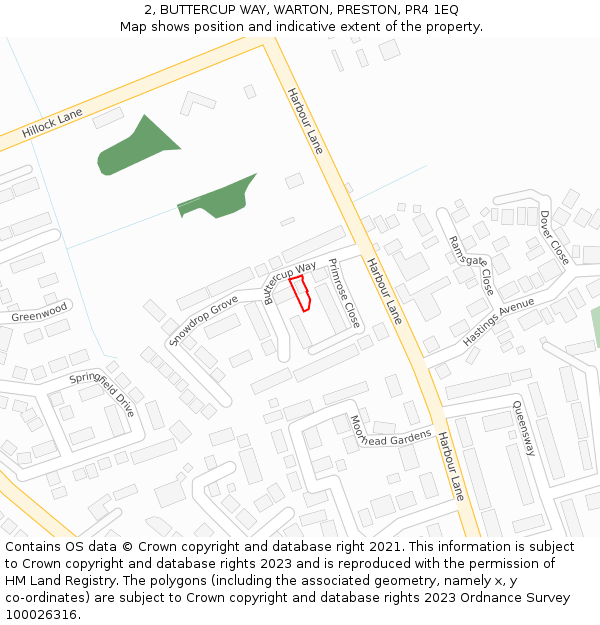 2, BUTTERCUP WAY, WARTON, PRESTON, PR4 1EQ: Location map and indicative extent of plot