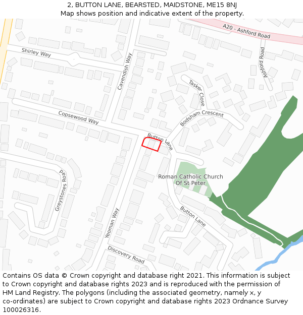 2, BUTTON LANE, BEARSTED, MAIDSTONE, ME15 8NJ: Location map and indicative extent of plot