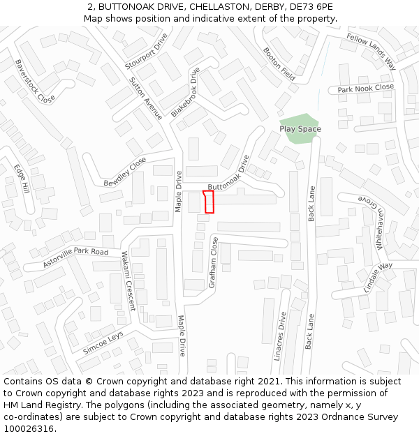 2, BUTTONOAK DRIVE, CHELLASTON, DERBY, DE73 6PE: Location map and indicative extent of plot