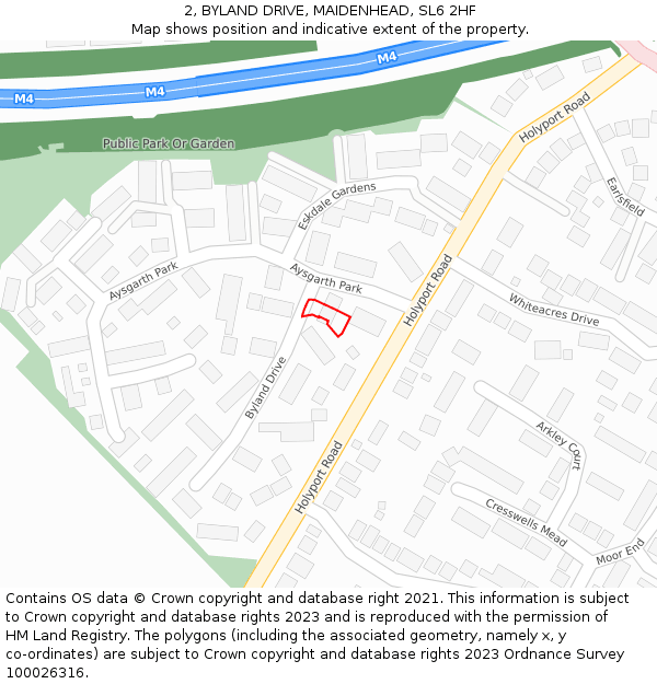 2, BYLAND DRIVE, MAIDENHEAD, SL6 2HF: Location map and indicative extent of plot