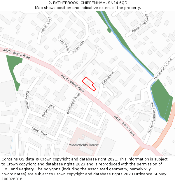 2, BYTHEBROOK, CHIPPENHAM, SN14 6QD: Location map and indicative extent of plot