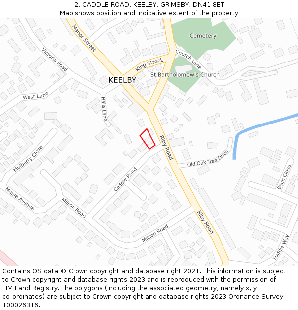 2, CADDLE ROAD, KEELBY, GRIMSBY, DN41 8ET: Location map and indicative extent of plot
