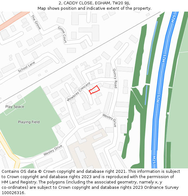 2, CADDY CLOSE, EGHAM, TW20 9JL: Location map and indicative extent of plot