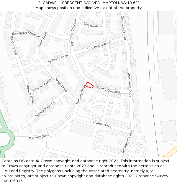 2, CADWELL CRESCENT, WOLVERHAMPTON, WV10 6FF: Location map and indicative extent of plot