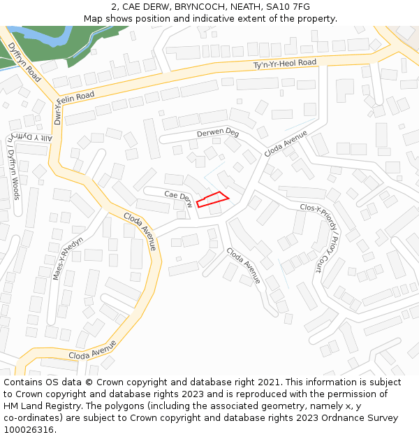 2, CAE DERW, BRYNCOCH, NEATH, SA10 7FG: Location map and indicative extent of plot