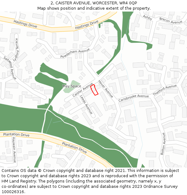 2, CAISTER AVENUE, WORCESTER, WR4 0QP: Location map and indicative extent of plot