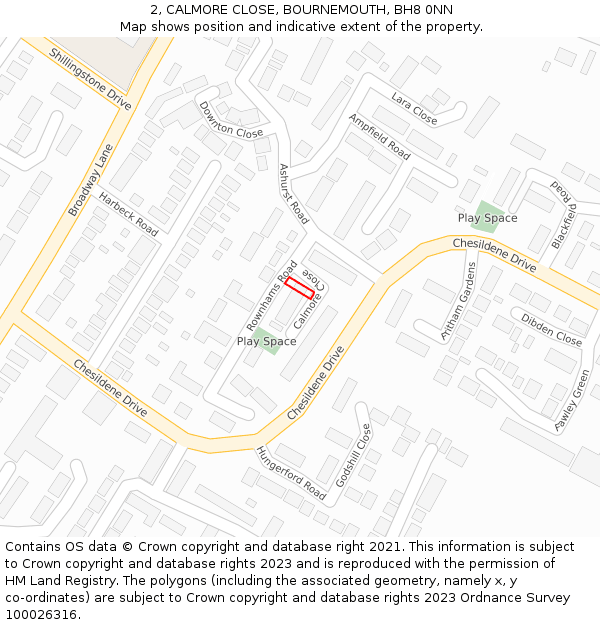 2, CALMORE CLOSE, BOURNEMOUTH, BH8 0NN: Location map and indicative extent of plot