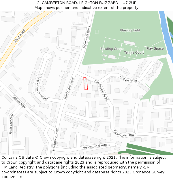 2, CAMBERTON ROAD, LEIGHTON BUZZARD, LU7 2UP: Location map and indicative extent of plot