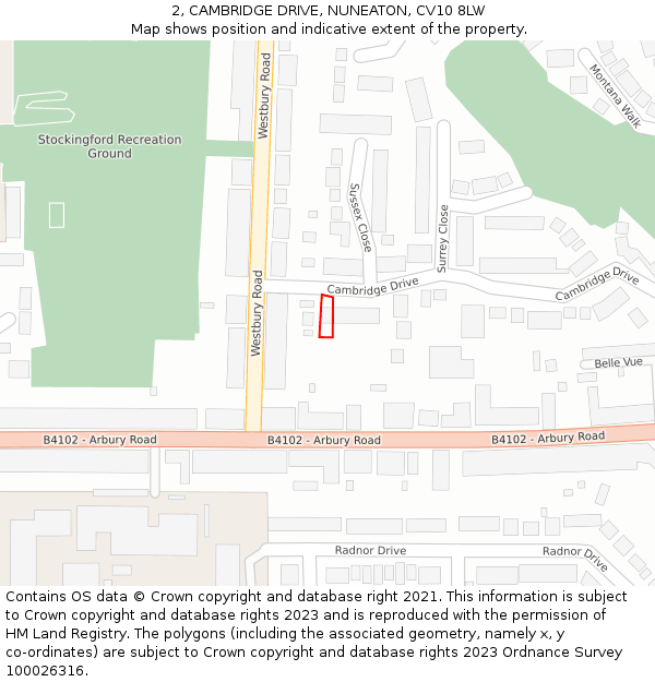 2, CAMBRIDGE DRIVE, NUNEATON, CV10 8LW: Location map and indicative extent of plot
