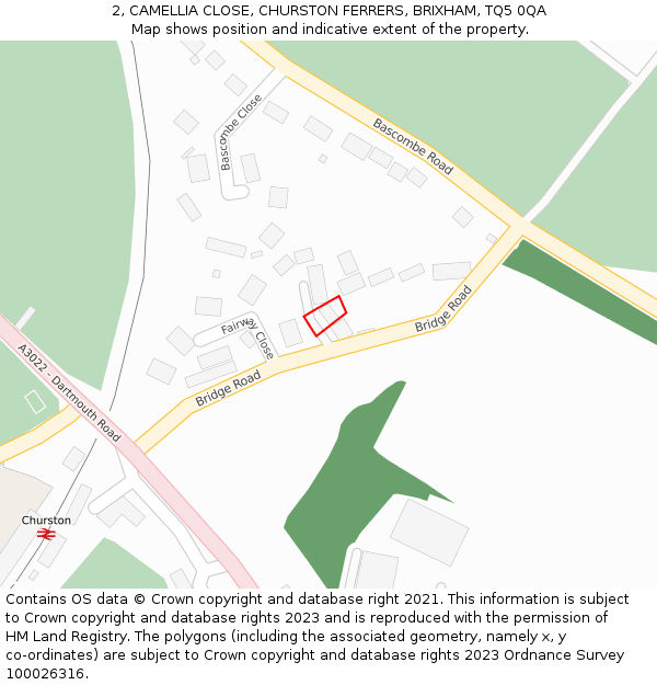 2, CAMELLIA CLOSE, CHURSTON FERRERS, BRIXHAM, TQ5 0QA: Location map and indicative extent of plot