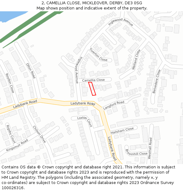 2, CAMELLIA CLOSE, MICKLEOVER, DERBY, DE3 0SG: Location map and indicative extent of plot