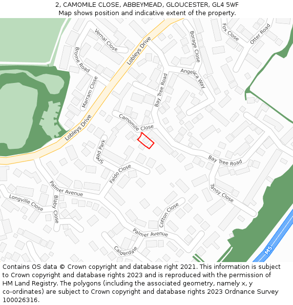 2, CAMOMILE CLOSE, ABBEYMEAD, GLOUCESTER, GL4 5WF: Location map and indicative extent of plot