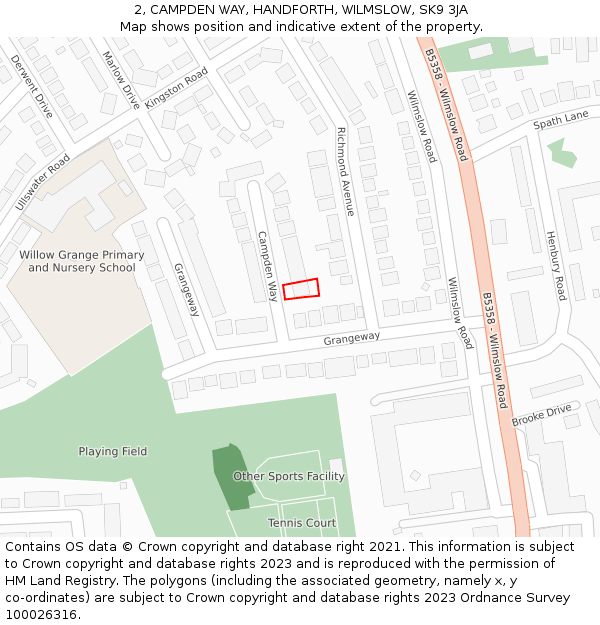 2, CAMPDEN WAY, HANDFORTH, WILMSLOW, SK9 3JA: Location map and indicative extent of plot