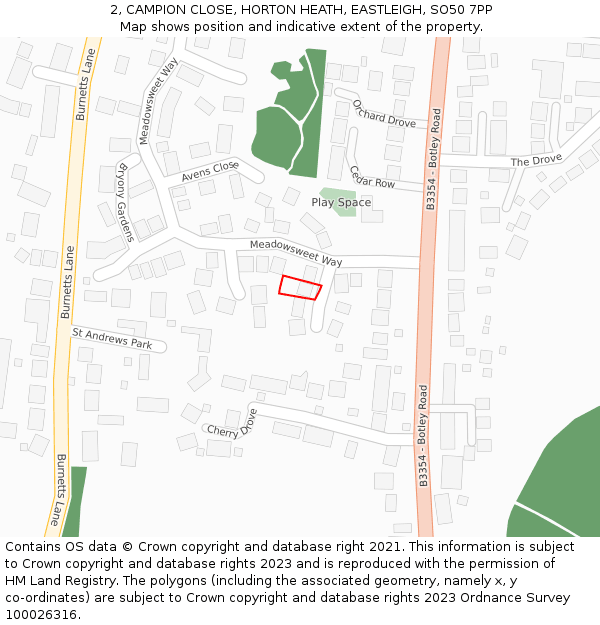 2, CAMPION CLOSE, HORTON HEATH, EASTLEIGH, SO50 7PP: Location map and indicative extent of plot