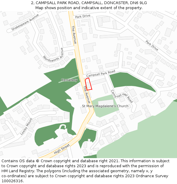 2, CAMPSALL PARK ROAD, CAMPSALL, DONCASTER, DN6 9LG: Location map and indicative extent of plot
