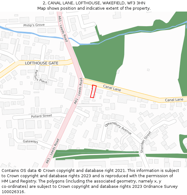 2, CANAL LANE, LOFTHOUSE, WAKEFIELD, WF3 3HN: Location map and indicative extent of plot
