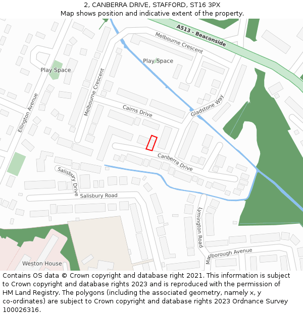 2, CANBERRA DRIVE, STAFFORD, ST16 3PX: Location map and indicative extent of plot