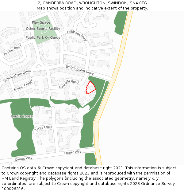 2, CANBERRA ROAD, WROUGHTON, SWINDON, SN4 0TG: Location map and indicative extent of plot