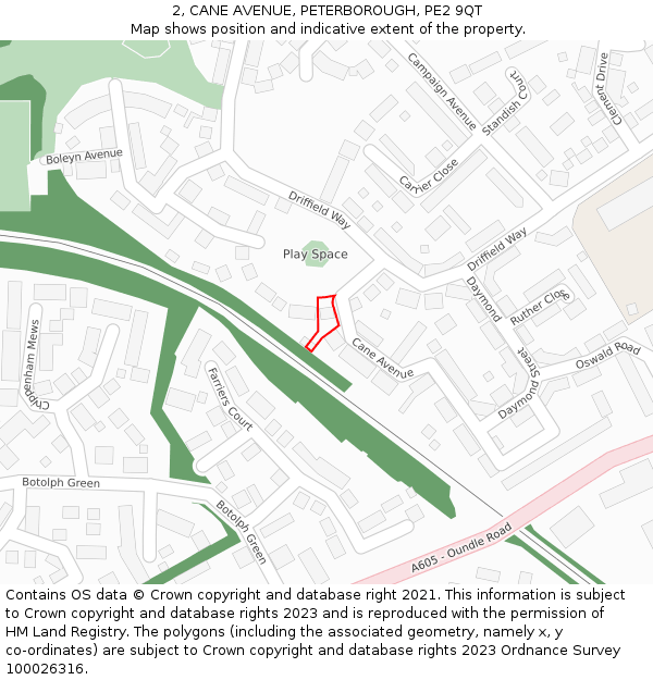 2, CANE AVENUE, PETERBOROUGH, PE2 9QT: Location map and indicative extent of plot