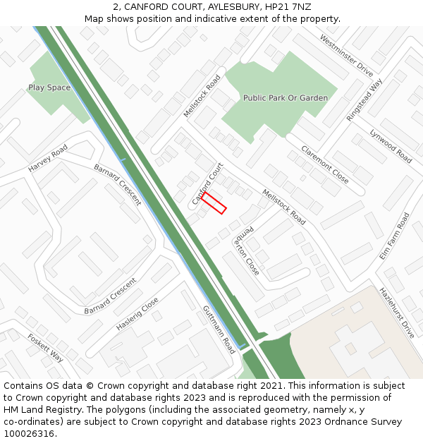 2, CANFORD COURT, AYLESBURY, HP21 7NZ: Location map and indicative extent of plot