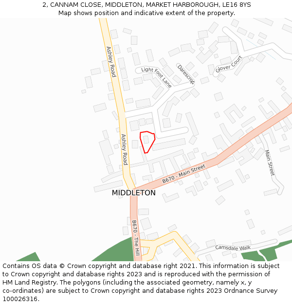 2, CANNAM CLOSE, MIDDLETON, MARKET HARBOROUGH, LE16 8YS: Location map and indicative extent of plot