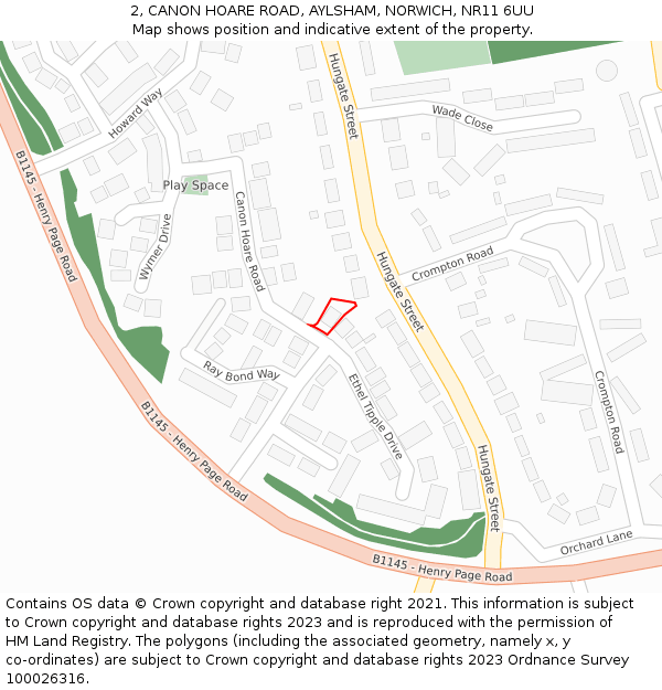 2, CANON HOARE ROAD, AYLSHAM, NORWICH, NR11 6UU: Location map and indicative extent of plot