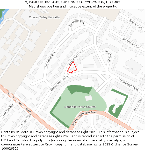 2, CANTERBURY LANE, RHOS ON SEA, COLWYN BAY, LL28 4RZ: Location map and indicative extent of plot