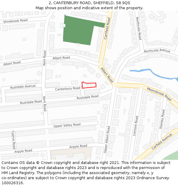2, CANTERBURY ROAD, SHEFFIELD, S8 9QS: Location map and indicative extent of plot