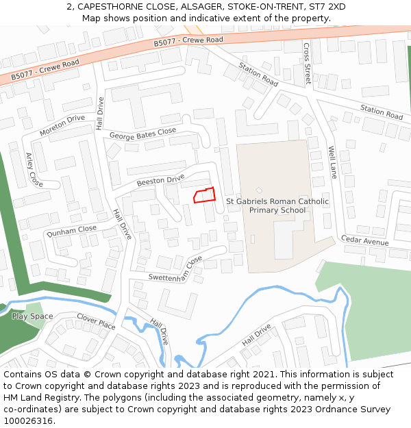 2, CAPESTHORNE CLOSE, ALSAGER, STOKE-ON-TRENT, ST7 2XD: Location map and indicative extent of plot