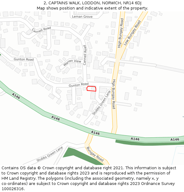 2, CAPTAINS WALK, LODDON, NORWICH, NR14 6DJ: Location map and indicative extent of plot