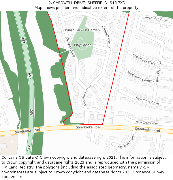 2, CARDWELL DRIVE, SHEFFIELD, S13 7XD: Location map and indicative extent of plot