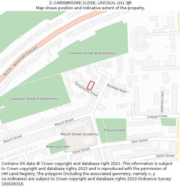 2, CARISBROOKE CLOSE, LINCOLN, LN1 3JR: Location map and indicative extent of plot