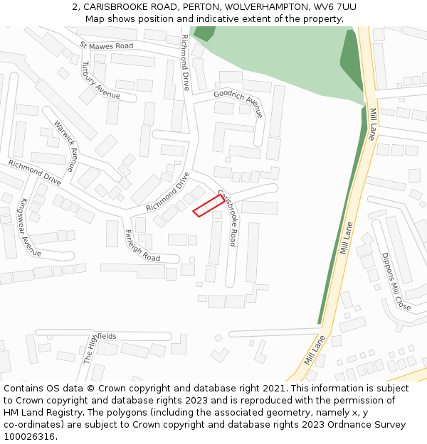2, CARISBROOKE ROAD, PERTON, WOLVERHAMPTON, WV6 7UU: Location map and indicative extent of plot