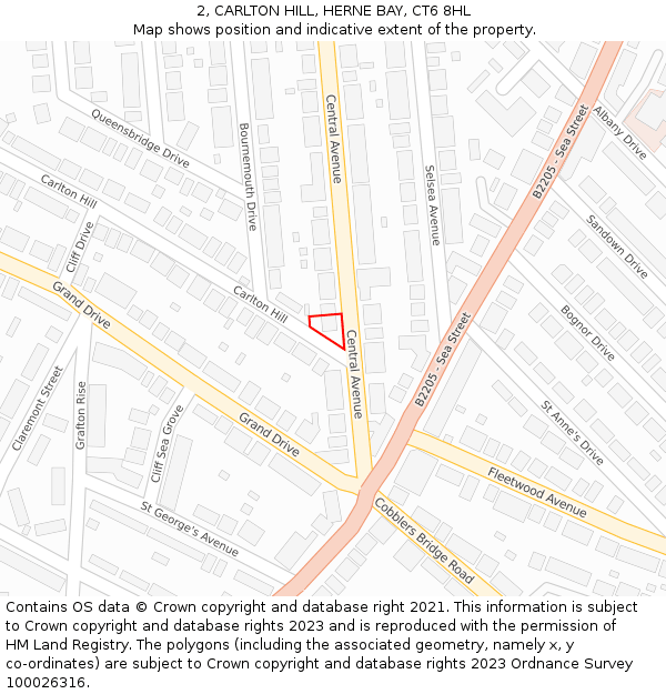 2, CARLTON HILL, HERNE BAY, CT6 8HL: Location map and indicative extent of plot