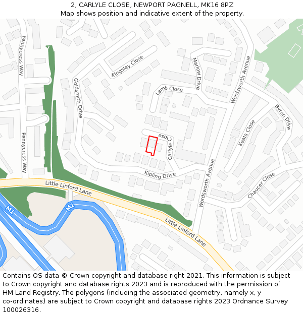 2, CARLYLE CLOSE, NEWPORT PAGNELL, MK16 8PZ: Location map and indicative extent of plot