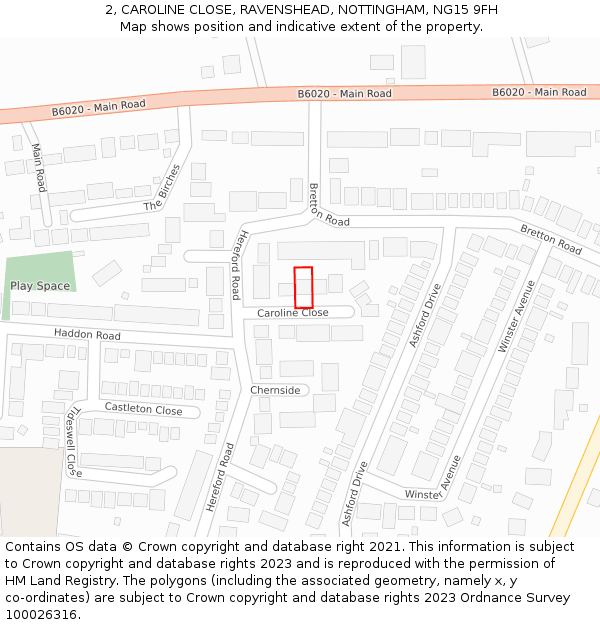 2, CAROLINE CLOSE, RAVENSHEAD, NOTTINGHAM, NG15 9FH: Location map and indicative extent of plot