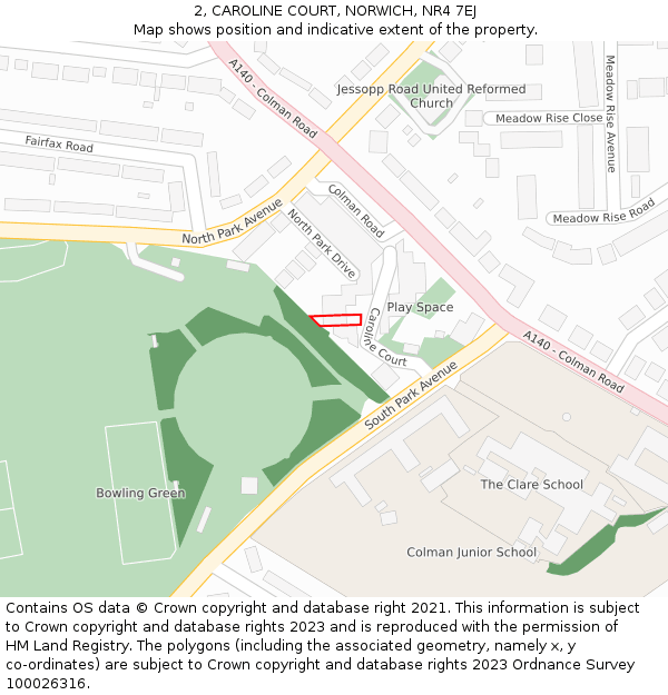2, CAROLINE COURT, NORWICH, NR4 7EJ: Location map and indicative extent of plot