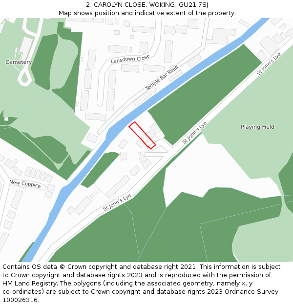 2, CAROLYN CLOSE, WOKING, GU21 7SJ: Location map and indicative extent of plot