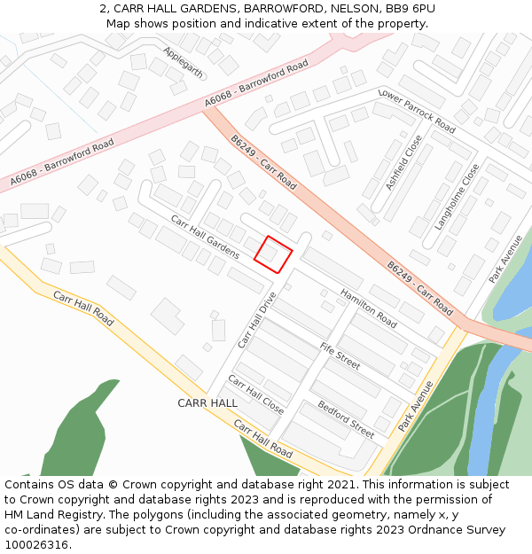 2, CARR HALL GARDENS, BARROWFORD, NELSON, BB9 6PU: Location map and indicative extent of plot