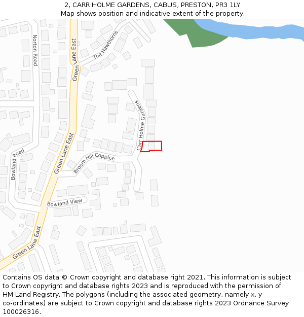 2, CARR HOLME GARDENS, CABUS, PRESTON, PR3 1LY: Location map and indicative extent of plot