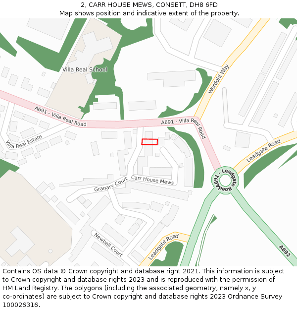 2, CARR HOUSE MEWS, CONSETT, DH8 6FD: Location map and indicative extent of plot