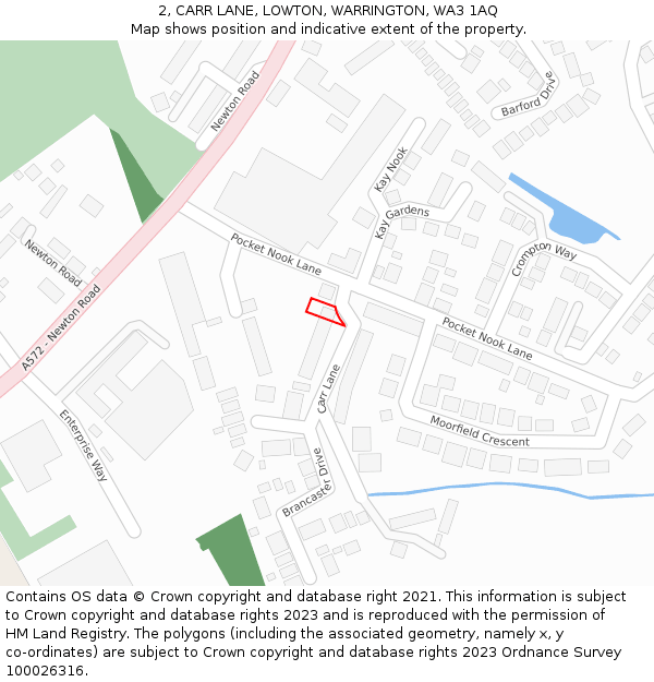 2, CARR LANE, LOWTON, WARRINGTON, WA3 1AQ: Location map and indicative extent of plot