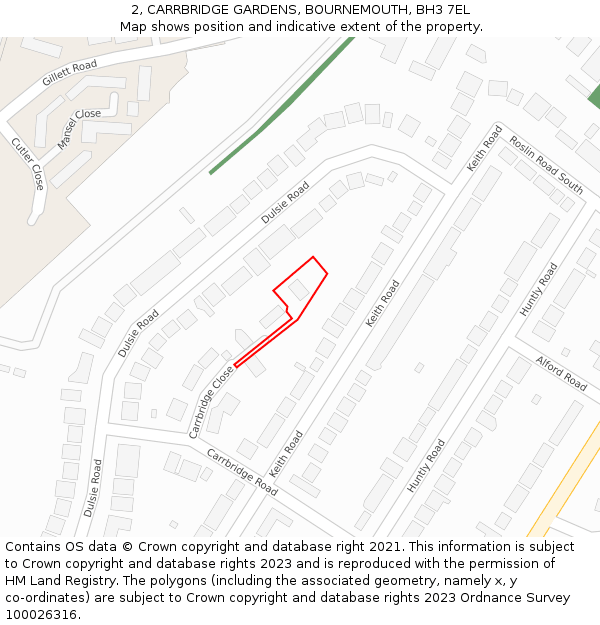 2, CARRBRIDGE GARDENS, BOURNEMOUTH, BH3 7EL: Location map and indicative extent of plot