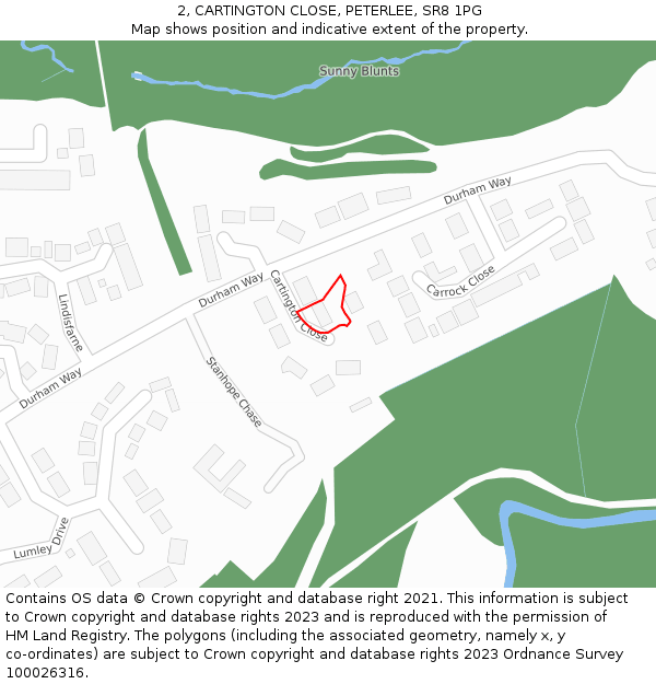 2, CARTINGTON CLOSE, PETERLEE, SR8 1PG: Location map and indicative extent of plot
