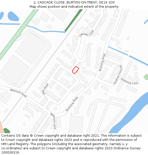 2, CASCADE CLOSE, BURTON-ON-TRENT, DE14 1DX: Location map and indicative extent of plot