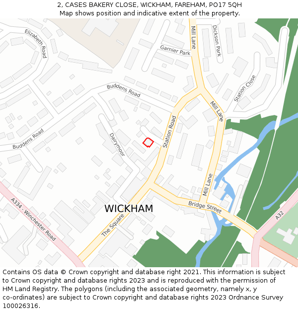 2, CASES BAKERY CLOSE, WICKHAM, FAREHAM, PO17 5QH: Location map and indicative extent of plot