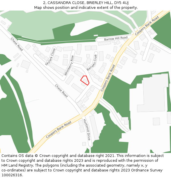 2, CASSANDRA CLOSE, BRIERLEY HILL, DY5 4UJ: Location map and indicative extent of plot